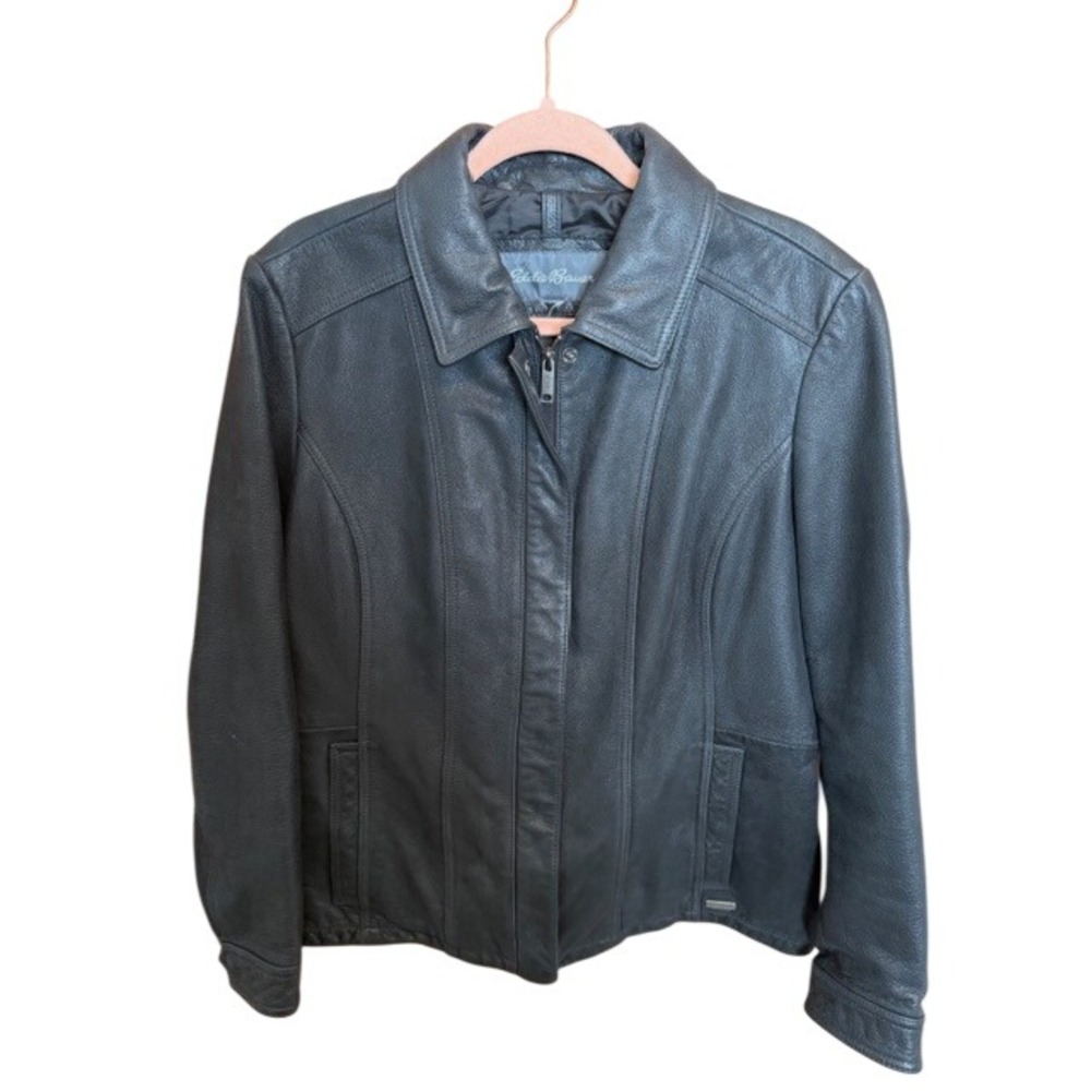Eddie Bauer Womens Black Leather Investment Jacket Medium